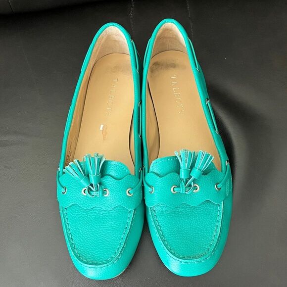 Talbots leather Turquoise Tassel Loafers /Driving Shoes SZ 8 - Picture 1 of 11